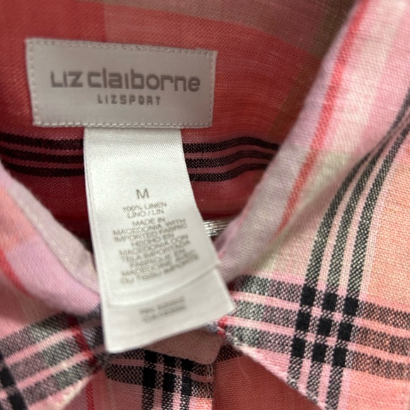 Liz Claiborne Pink Plaid Button down Plaid Blouse. EUC. Size Medium - Picture 3 of 6